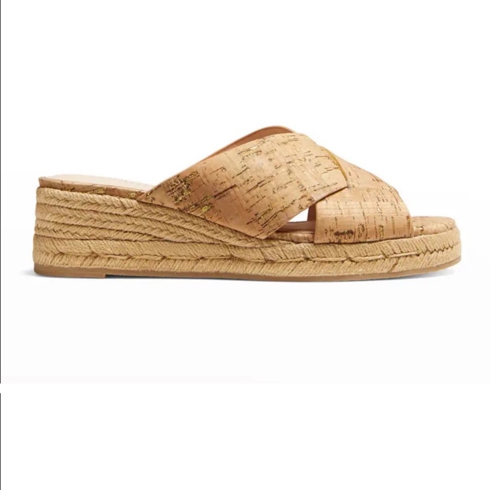 Jack Rogers Tan slotted sloane cork espdrille mid wedge size 10